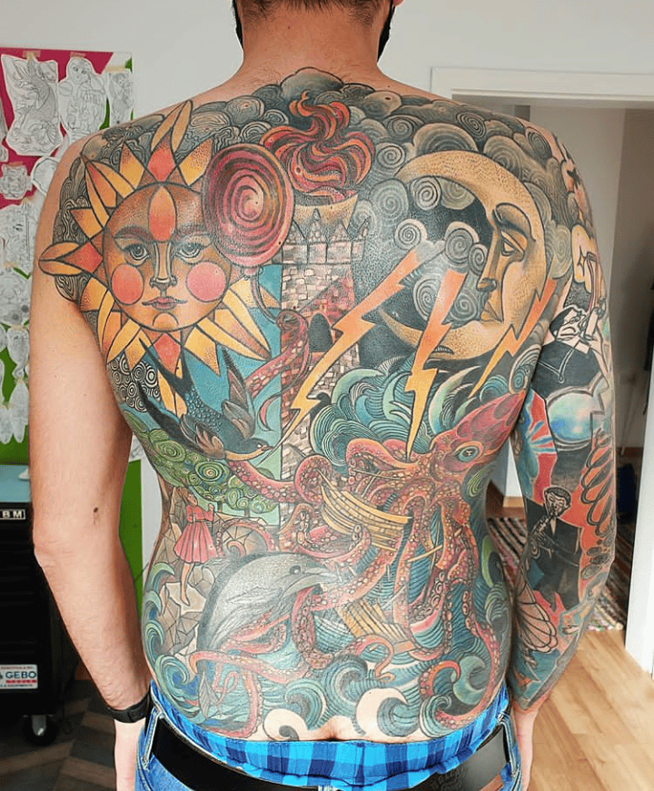 Backpiece Sun And Moon Tattoo