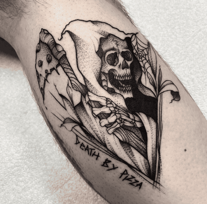“Death By Pizza” Reaper Tattoo