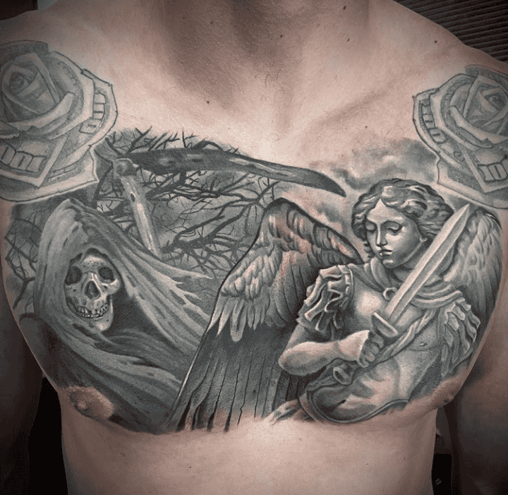 Grim Reaper And Angel Full Chest Piece