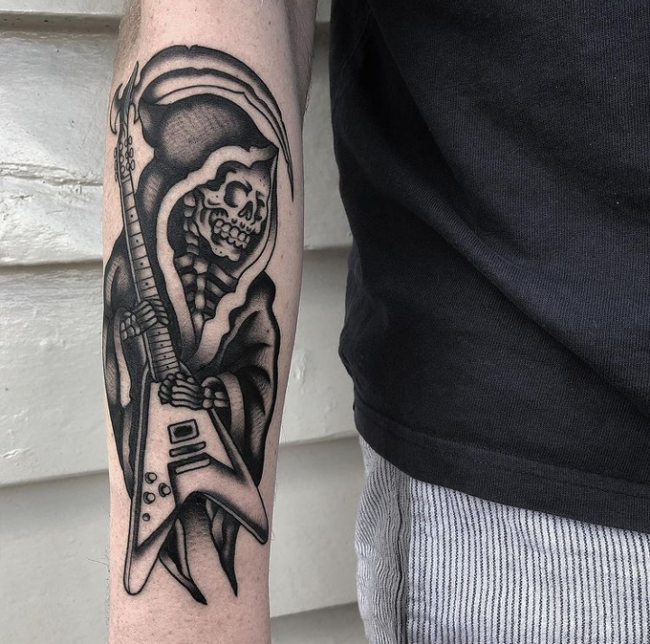 grim reaper playing guitar tattoo