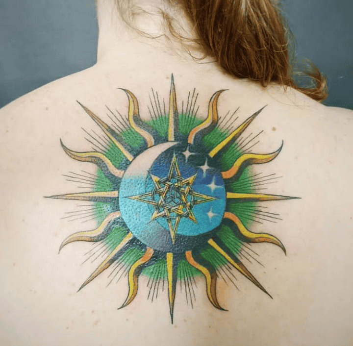 Intricate Sun And Moon Tattoo
