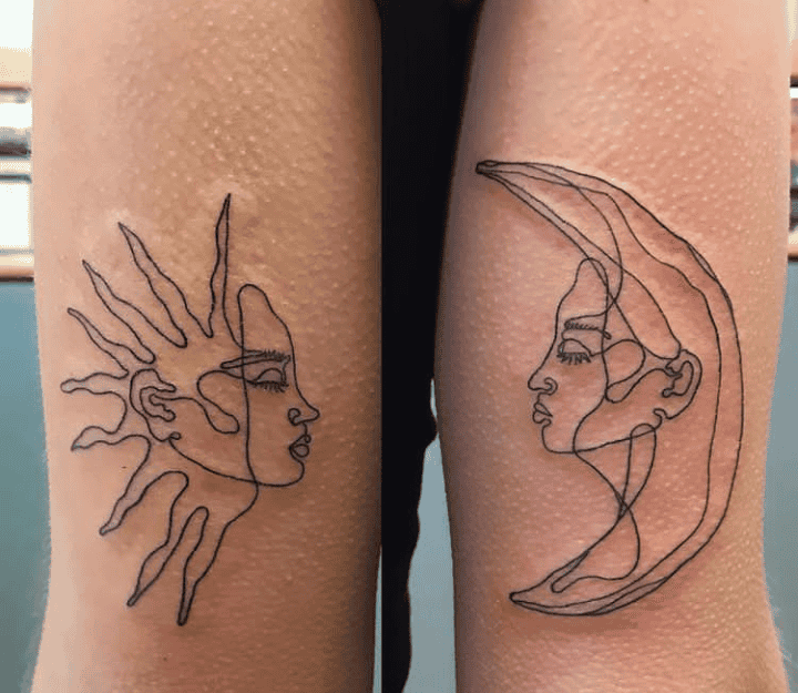 Linework Sun & Moon Tattoo