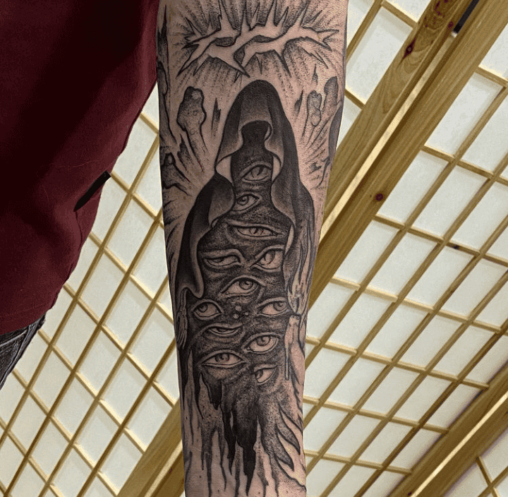 Multiple Eyes Grim Reaper Tattoo