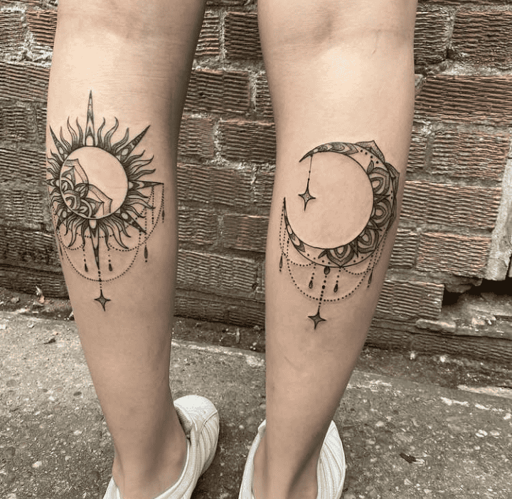Ornamental Sun And Moon Tattoo