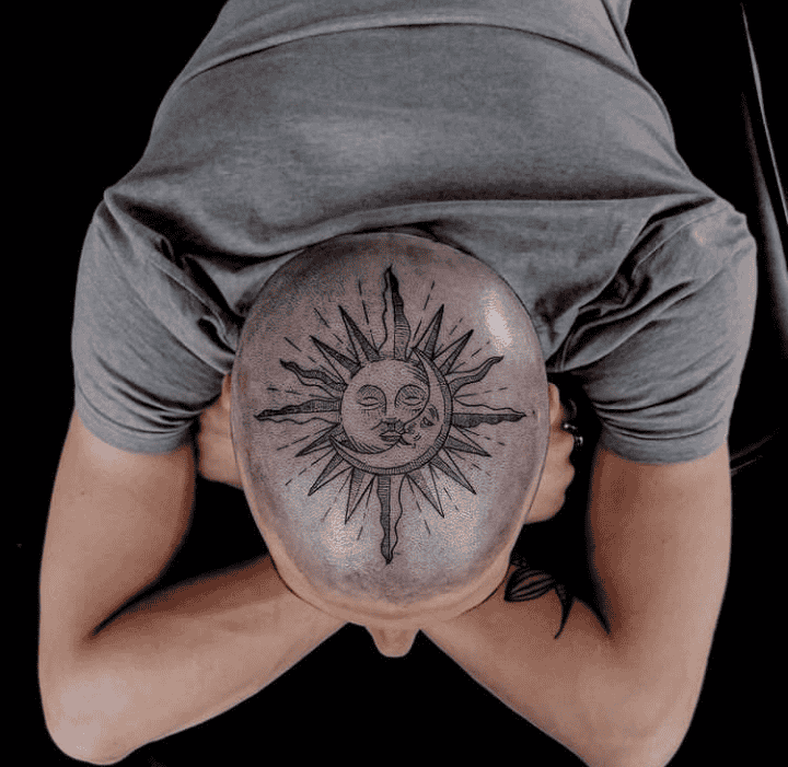 Sun And Moon Head Tattoo