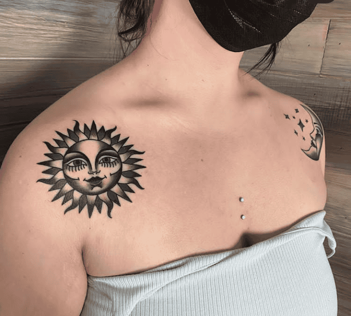 Sun And Moon Tattoos On Shoulders