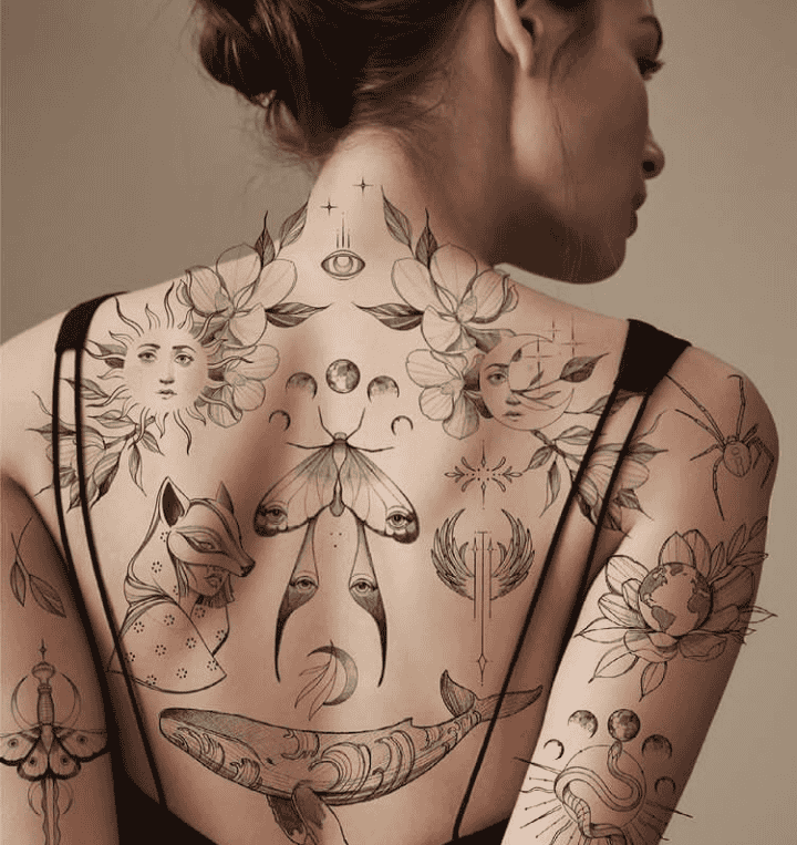 Sun, Moon, & Nature Tattoo