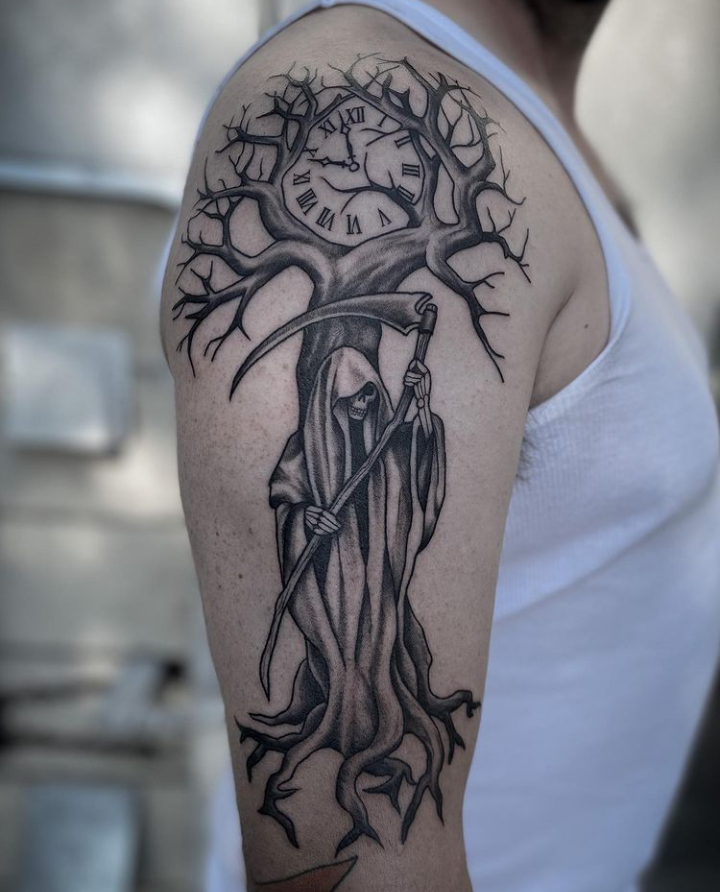 Grim Reaper Clock Tattoo