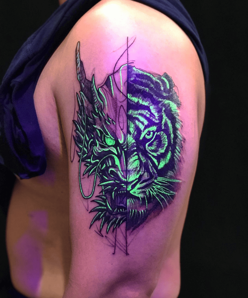 Tiger On Arm In UV-Reactive Ink