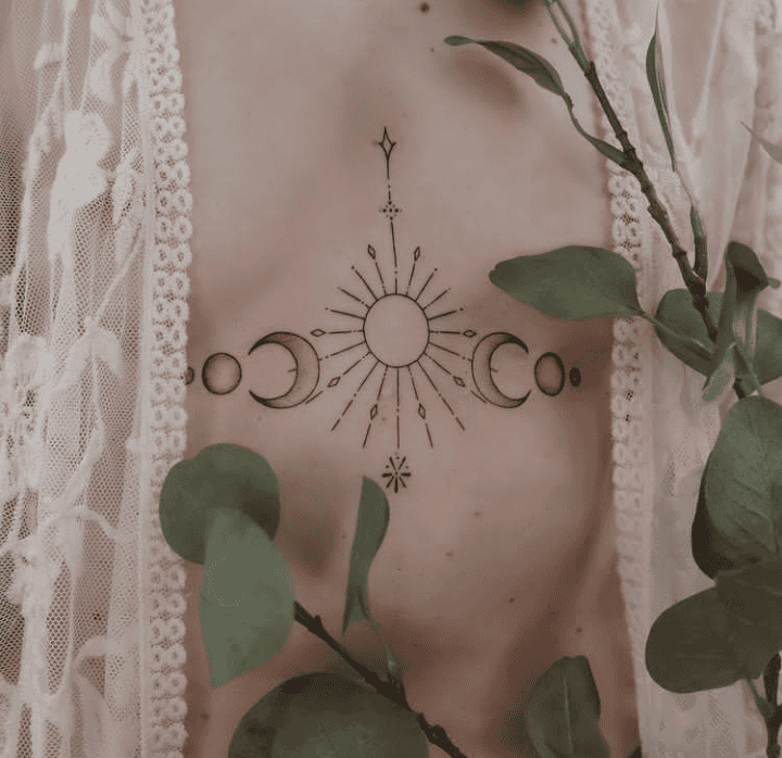 Upper Abdomen Sun & Moon Tattoo