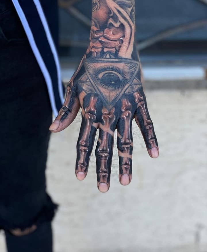 Eye Of Providence And Skeleton Hand Tattoo
