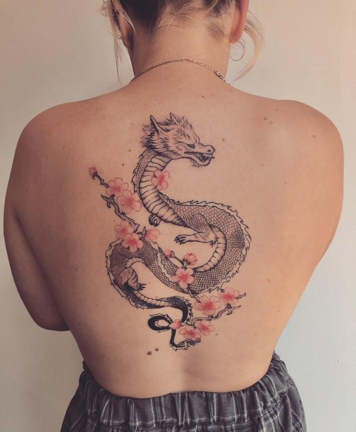 Flowers & Dragon Tattoo