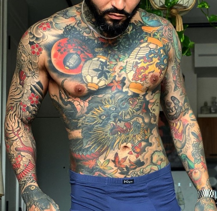 Full Body Dragon-Themed Tattoo