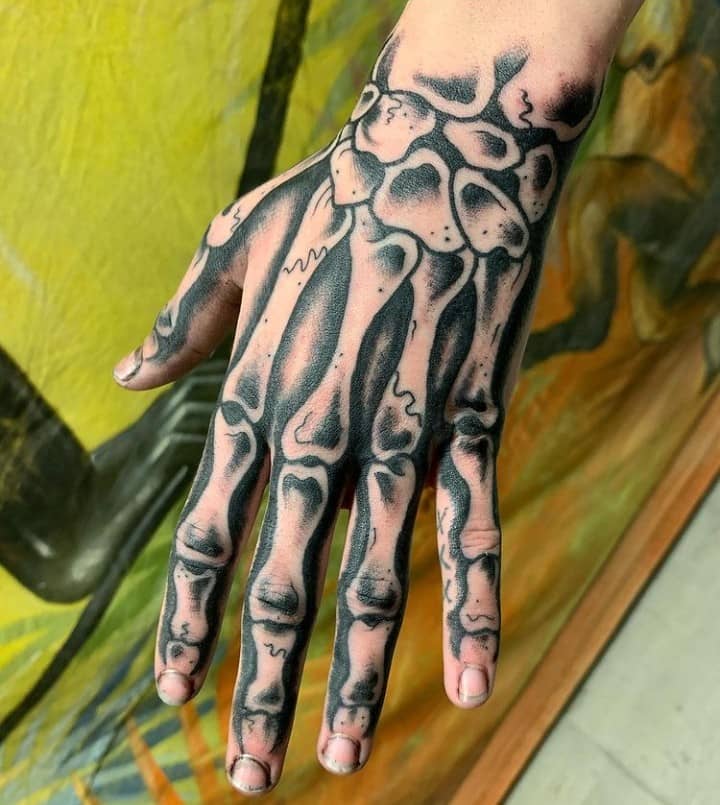 Shaded Skeleton Hand Tattoo