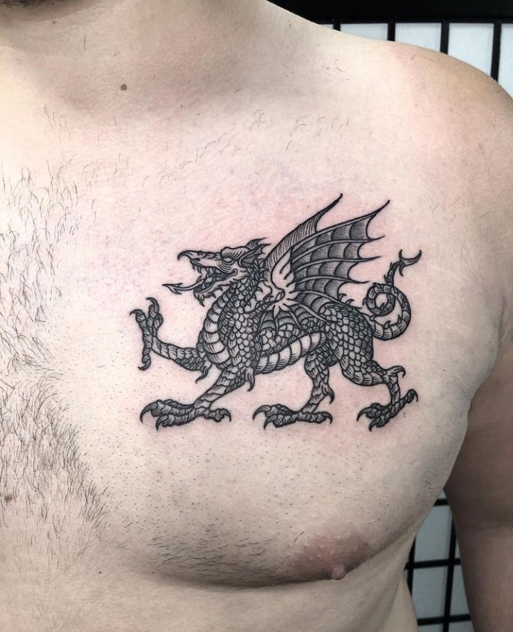 Walking, Winged Dragon Tattoo