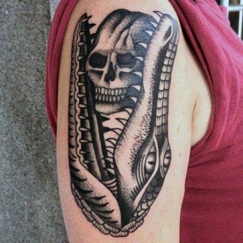 Crocodile With a Skull Tattoo