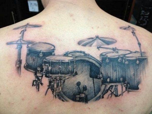 A Drum Set With Musical Notes