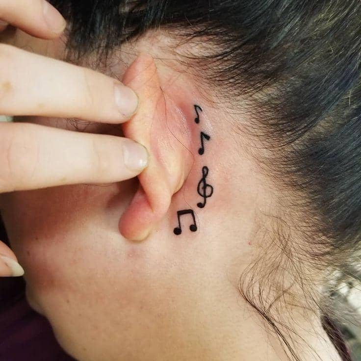 Music Note Tattoo on the Ear