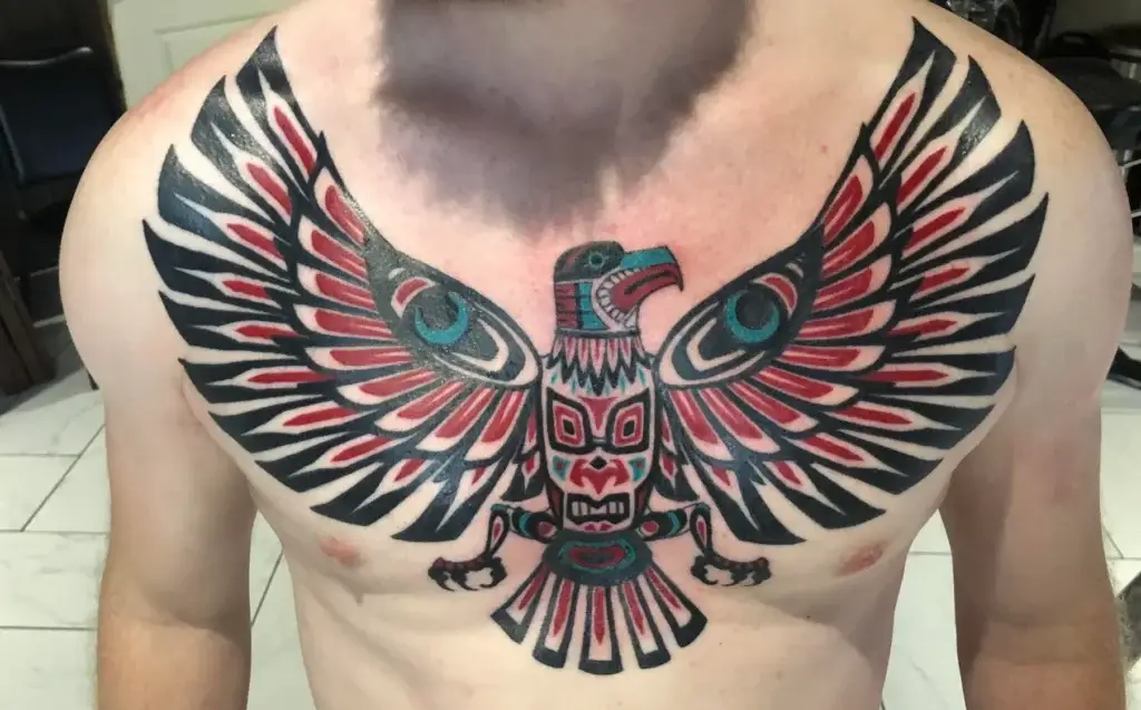 A Thunderbird Tattoo Inked on the Chest