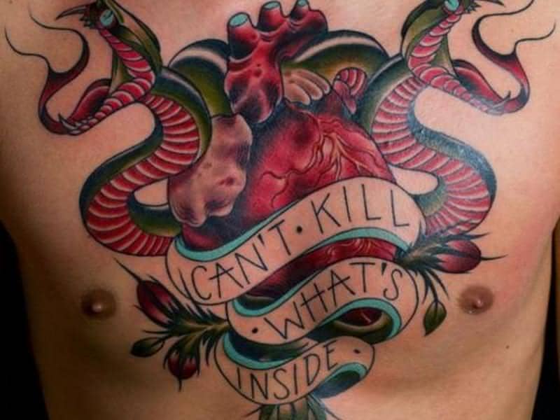 A Design of a Serpent Coiled Around a Red Heart