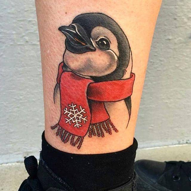 Penguin With Scarf Tattoo