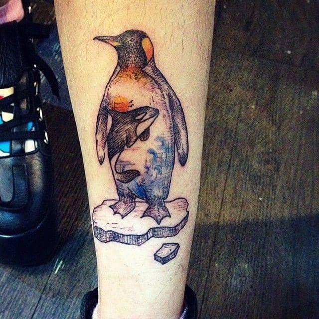 Penguin and Fish Tattoo
