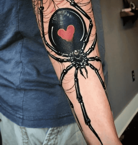 Black Widow Spider with Heart Tattoo