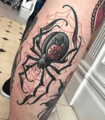 Black Widow Spider with Web Tattoo