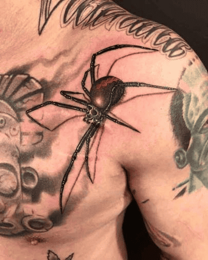 Detailed Black Widow Spider Tattoo