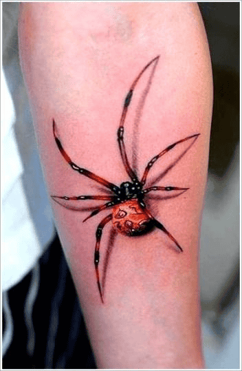 Orange Highlight Black Widow Spider Tattoo