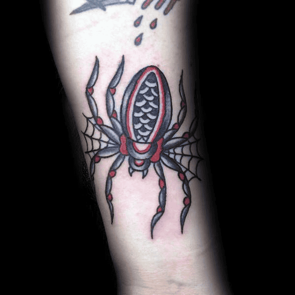 Traditional Black Widow Spider Tattoo