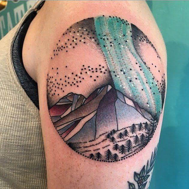 Aurora Borealis Geometric Tattoo