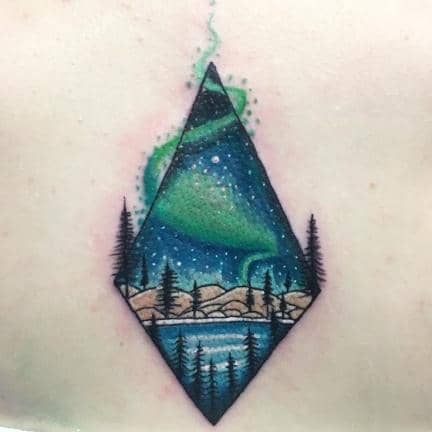 Aurora Borealis and Pine Trees Tattoo
