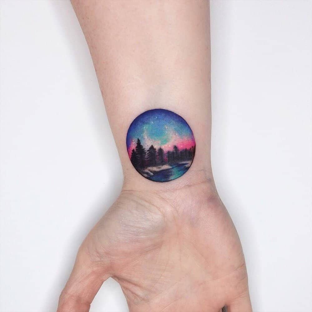 Round Aurora Borealis Tattoo 